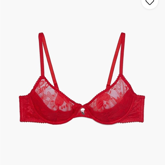 Savage X Fenty Goji Berry Red Lovestruck Lace Half-Cup Bra - Picture 4 of 9